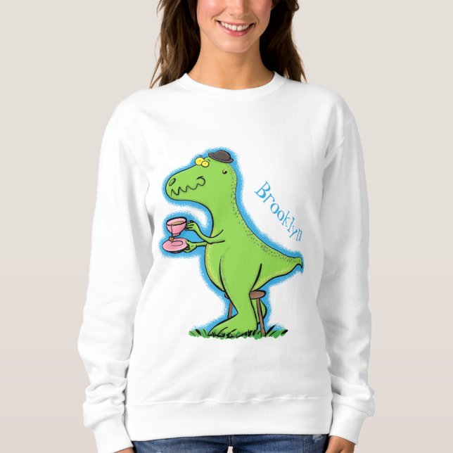 Cute funny green t rex dinosaur cartoon sweatshirt (Front)