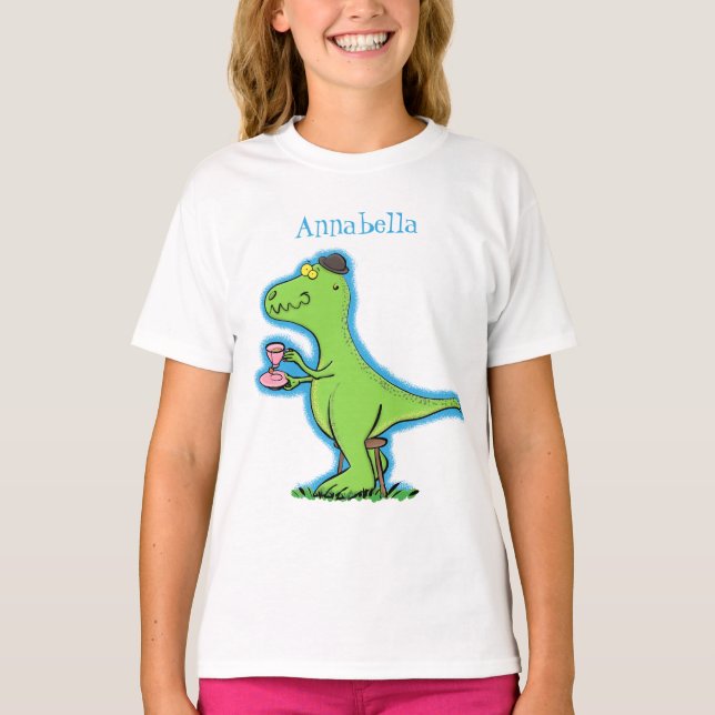 Cute funny green t rex dinosaur cartoon T-Shirt (Front)
