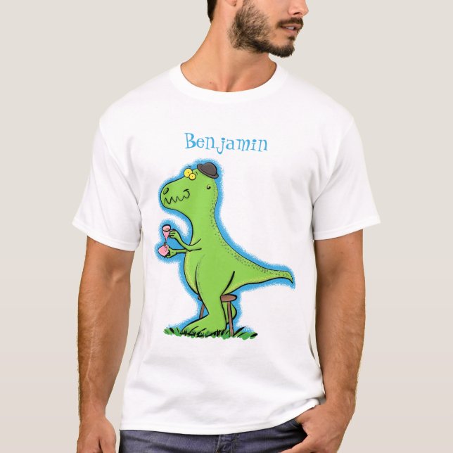 Cute funny green t rex dinosaur cartoon T-Shirt (Front)