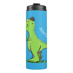 Cute funny green t rex dinosaur cartoon thermal tumbler