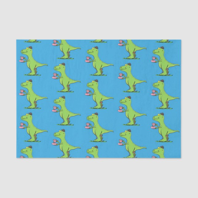 Cute funny green t rex dinosaur cartoon tissue paper (Front)