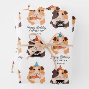 Cute Funny Guinea Pigs Pet Kids Birthday Name Age Wrapping Paper Sheet