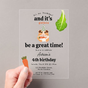 Cute Funny Guinea Pigs Pet Kids Birthday Party Acrylic Invitations