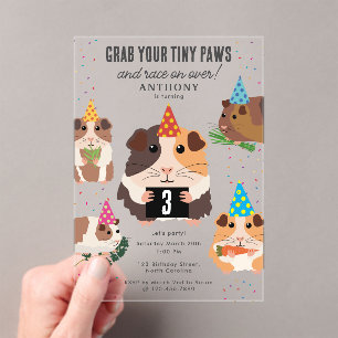 Cute Funny Guinea Pigs Pet Kids Birthday Party Acrylic Invitations