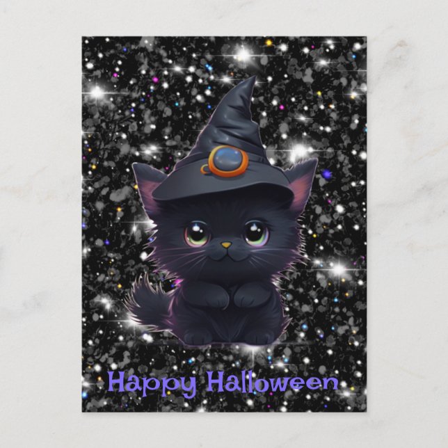 Cute funny Halloween black cat Postcard (Front)