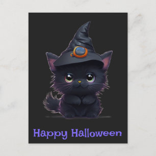 Cute funny Halloween black cat Postcard