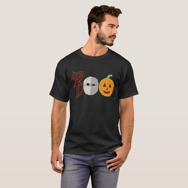 Cute Funny Halloween Boo Mummy Pumpkin T-Shirt (Front Full)