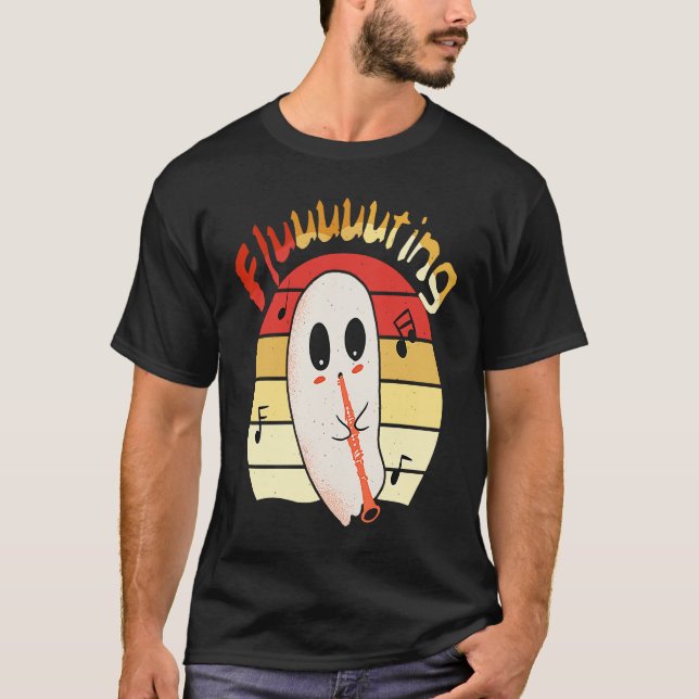 Cute & Funny Halloween Ghost Flute & Fluting  4 T-Shirt (Front)