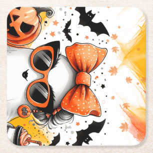 Cute Funny Halloween Ghost Square Paper Coaster