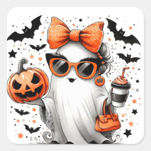 Cute Funny Halloween Ghost Square Sticker