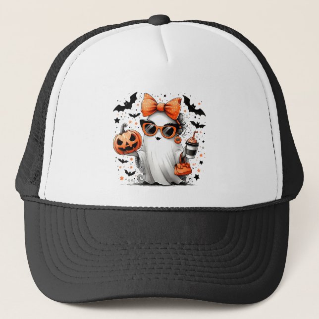 Cute Funny Halloween Ghost Trucker Hat (Front)