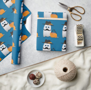 Cute funny Halloween ghost with Cool moustache Wrapping Paper