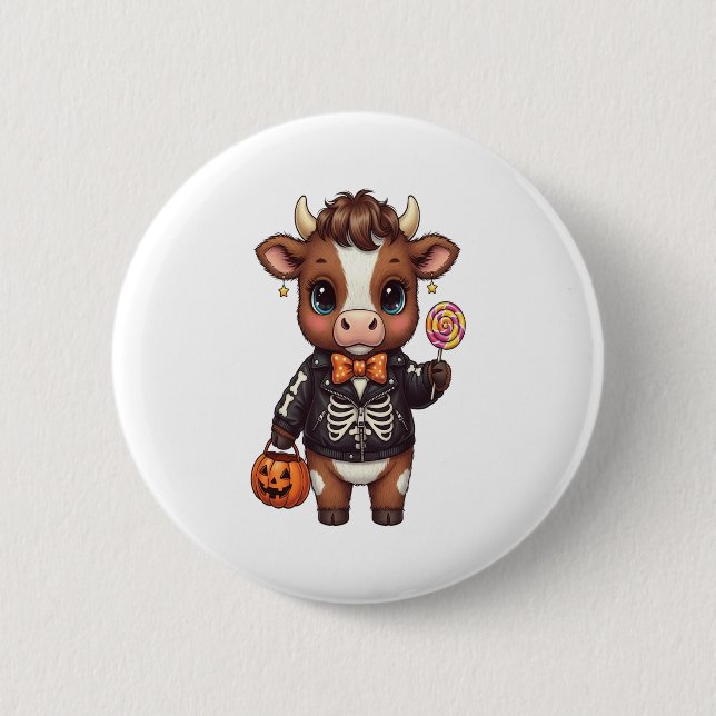 Cute Funny Halloween Highland Cow 6 Cm Round Badge (Front)