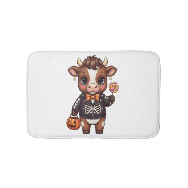 Cute Funny Halloween Highland Cow Bath Mat (Front)
