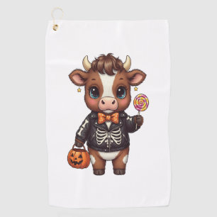 Cute Funny Halloween Highland Cow Golf Towel