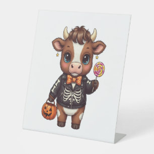 Cute Funny Halloween Highland Cow Pedestal Sign