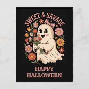 Cute Funny Halloween Sweet Savage Floral Ghost Postcard