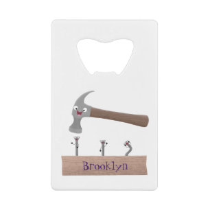Cute, funny hammer and nails cartoon illustration