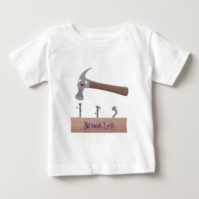 Cute, funny hammer and nails cartoon illustration baby T-Shirt (Front)