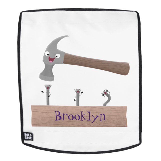 Cute, funny hammer and nails cartoon illustration  backpack (Removable Face)