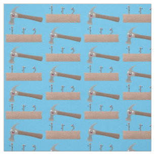 Cute, funny hammer and nails cartoon illustration fabric