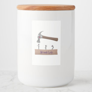 Cute, funny hammer and nails cartoon illustration  food label