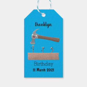 Cute, funny hammer and nails cartoon illustration gift tags