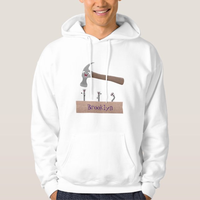 Cute, funny hammer and nails cartoon illustration hoodie (Front)