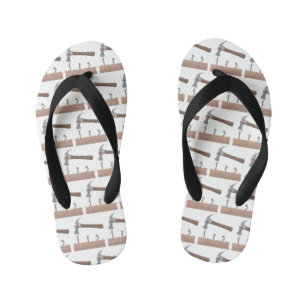 Cute, funny hammer and nails cartoon illustration kid's jandals