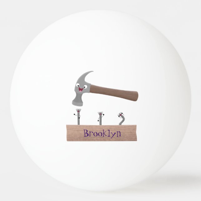 Cute, funny hammer and nails cartoon illustration ping pong ball (Front)