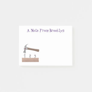 Cute, funny hammer and nails cartoon illustration post-it notes