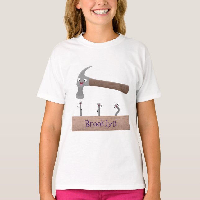 Cute, funny hammer and nails cartoon illustration T-Shirt (Front)