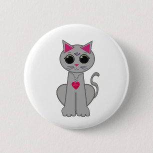 Cute Funny Happy Grey Cat 6 Cm Round Badge