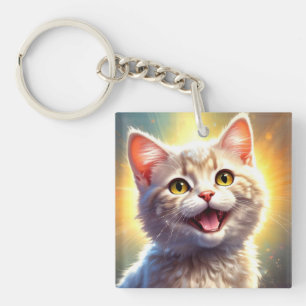 Cute Funny Happy Kitty Acrylic Keychain