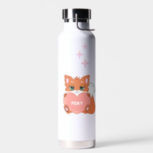 Cute Funny Happy Little Fox Holding a Heart Water  Bottle