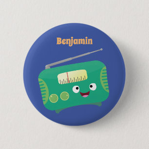Cute funny happy retro radio cartoon 6 cm round badge