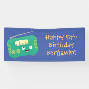 Cute funny happy retro radio cartoon banner
