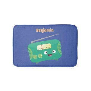 Cute funny happy retro radio cartoon bath mat