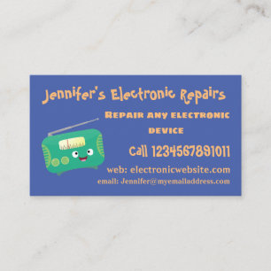 Cute funny happy retro radio cartoon business card