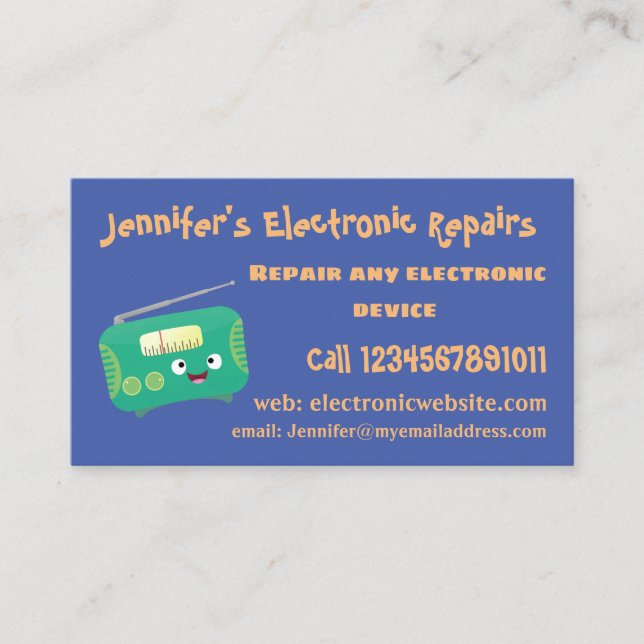 Cute funny happy retro radio cartoon business card (Front)