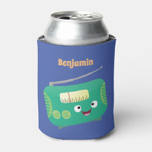 Cute funny happy retro radio cartoon can cooler