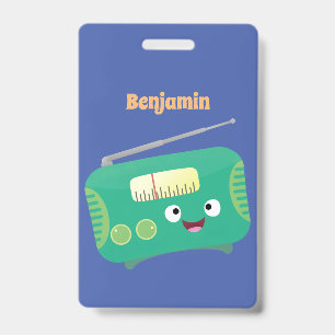 Cute funny happy retro radio cartoon ID badge