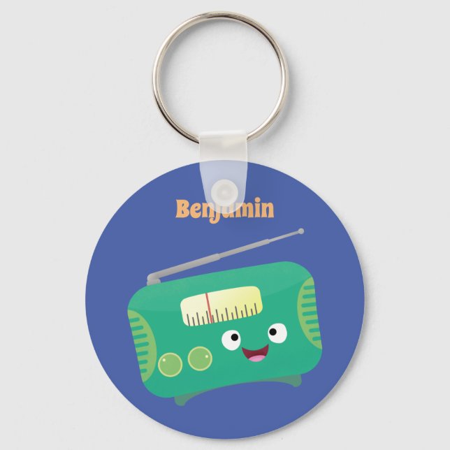Cute funny happy retro radio cartoon key ring (Front)