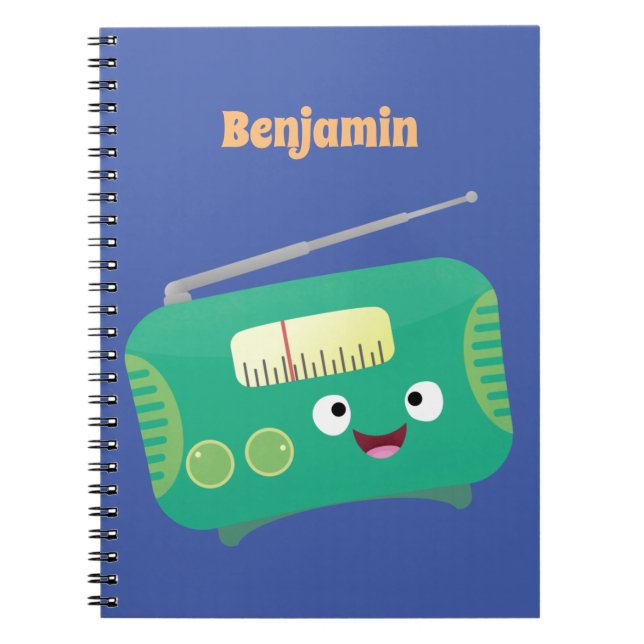 Cute funny happy retro radio cartoon  notebook (Front)