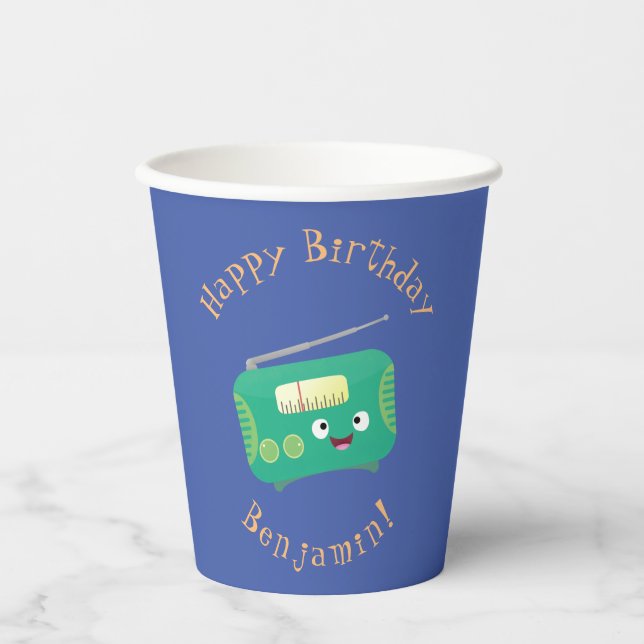 Cute funny happy retro radio cartoon paper cups (Front)