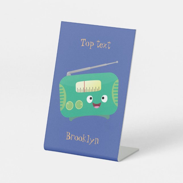 Cute funny happy retro radio cartoon pedestal sign (Front)