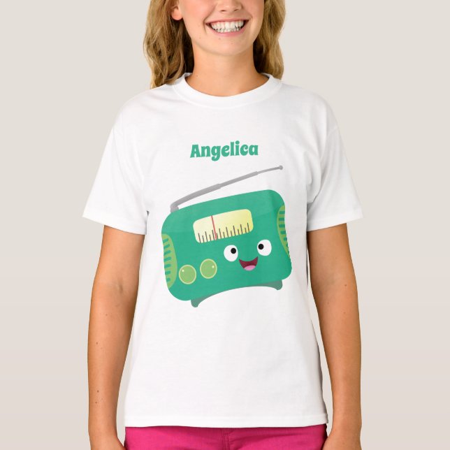 Cute funny happy retro radio cartoon  T-Shirt (Front)