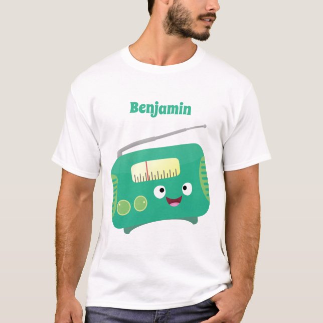 Cute funny happy retro radio cartoon  T-Shirt (Front)