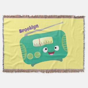 Cute funny happy retro radio cartoon throw blanket