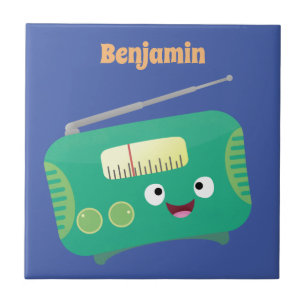 Cute funny happy retro radio cartoon tile
